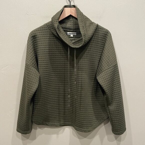 Max Studio Funnel Neck Waffle Knit Oversized Pullover Army Green - Size: Small - Picture 1 of 6